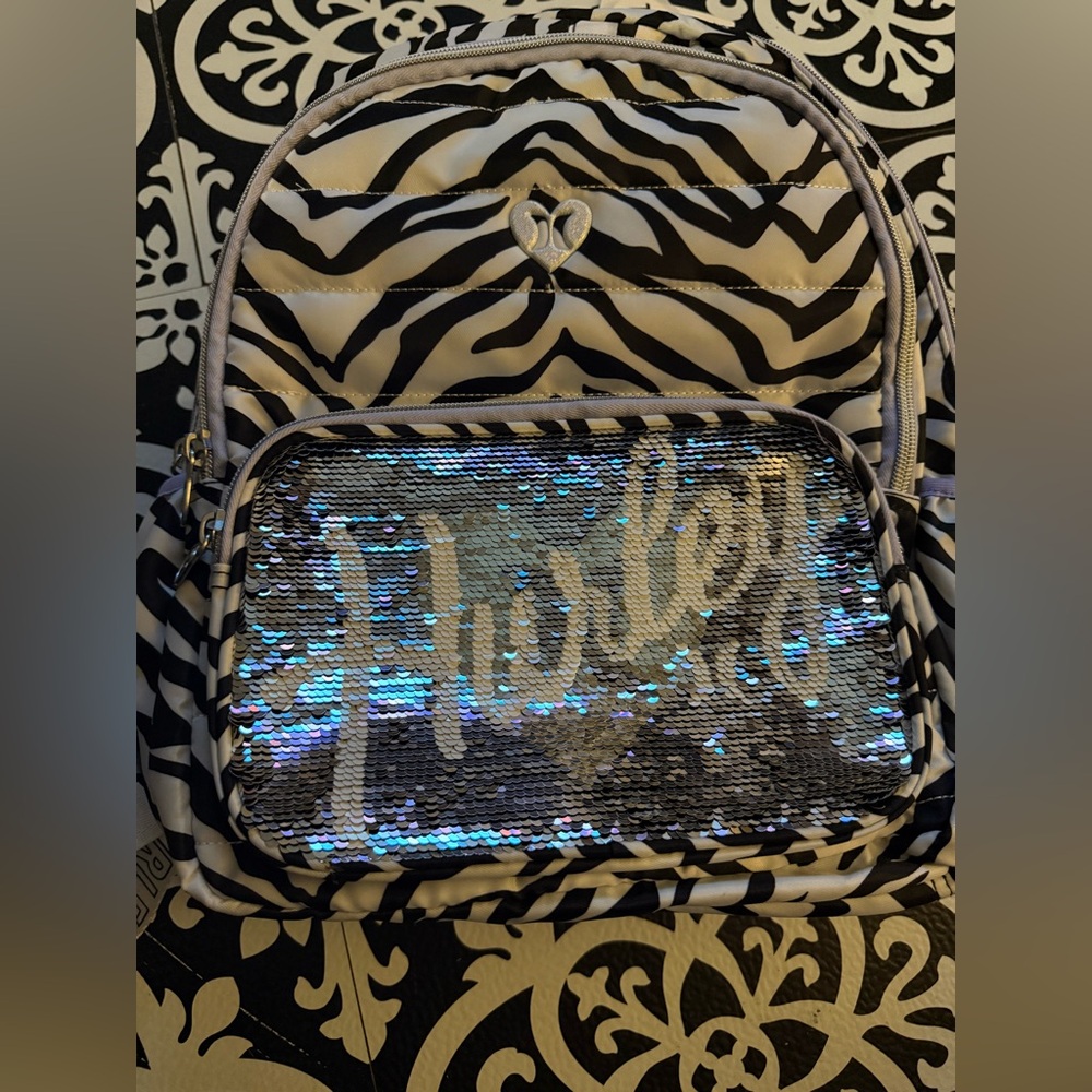 Hurley Zebra Print Backpack with Silver Sequins